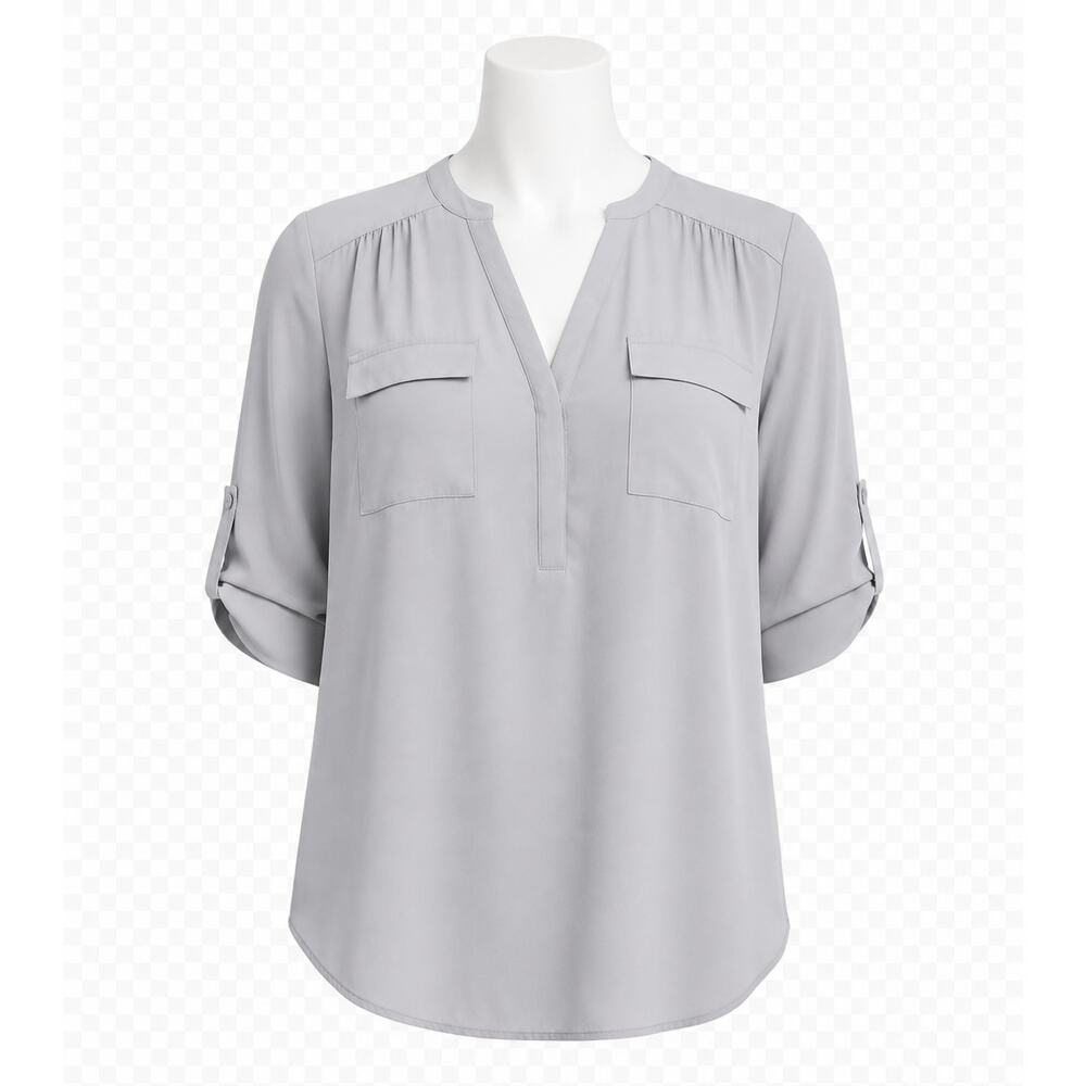 Torrid Harper Georgette Pullover 3/4 Sleeve Blouse – Harbor Mist Gray – Size 5X